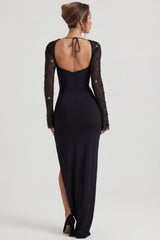 Embellished Side Split Maxi Dress in Black